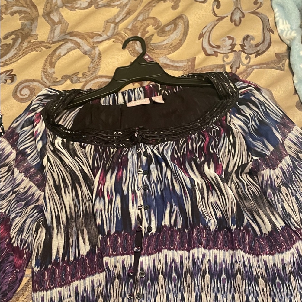 Kim Rogers Blue and Purple Patterned Blouse